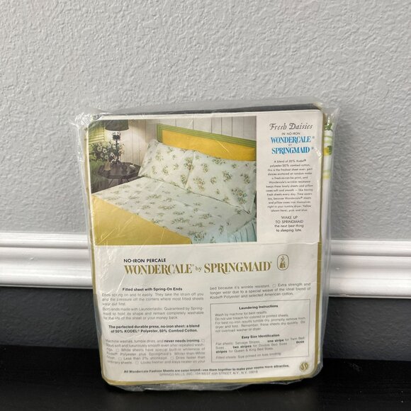 Vtg 70s Springmaid Wondercale Twin Fitted Sheet Fresh Daisies Yellow Green New - Picture 3 of 6